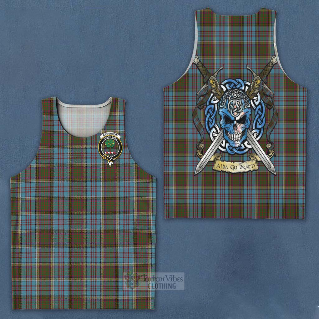 Tartan Vibes Clothing Anderson Tartan Men's Tank Top with Family Crest Celtic Skull Style