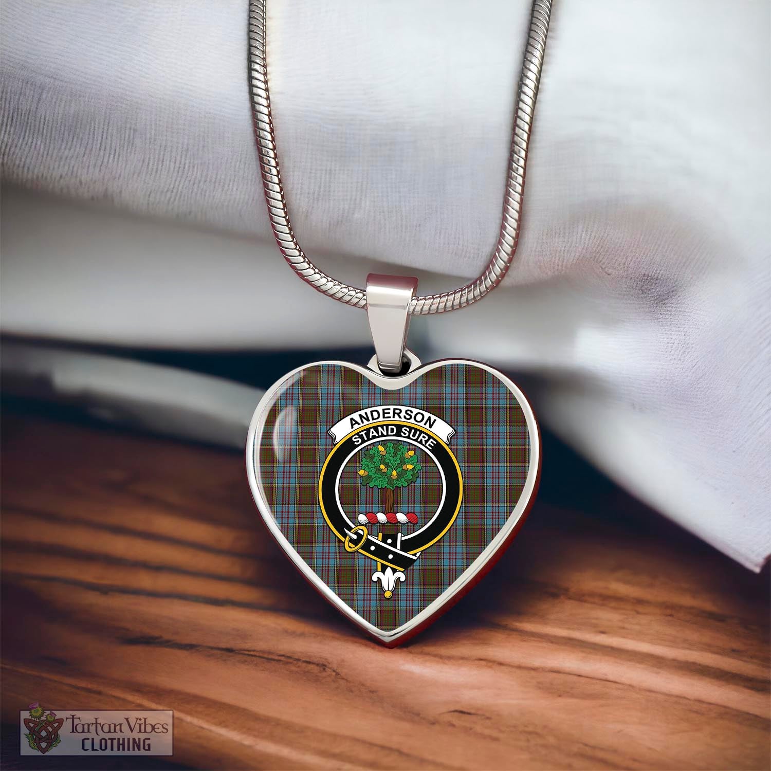 Tartan Vibes Clothing Anderson Tartan Heart Necklace with Family Crest