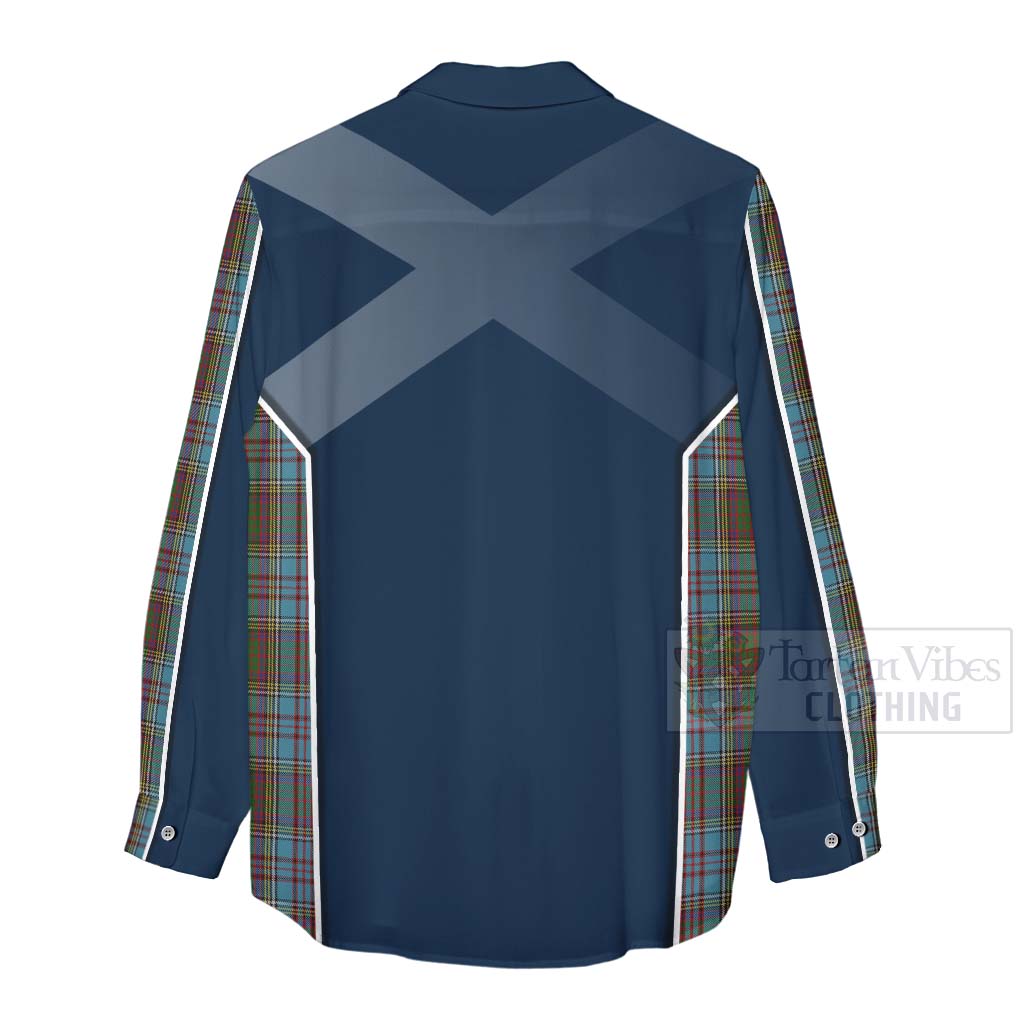 Tartan Vibes Clothing Anderson Tartan Women's Casual Shirt with Family Crest and Scottish Thistle Vibes Sport Style