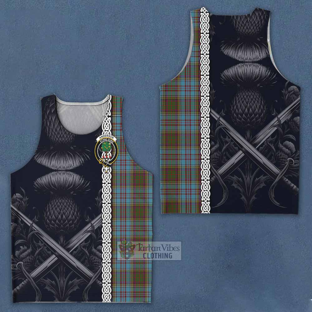 Anderson Tartan Men's Tank Top with Family Crest Cross Sword Thistle Celtic Vibes - Tartan Vibes Clothing