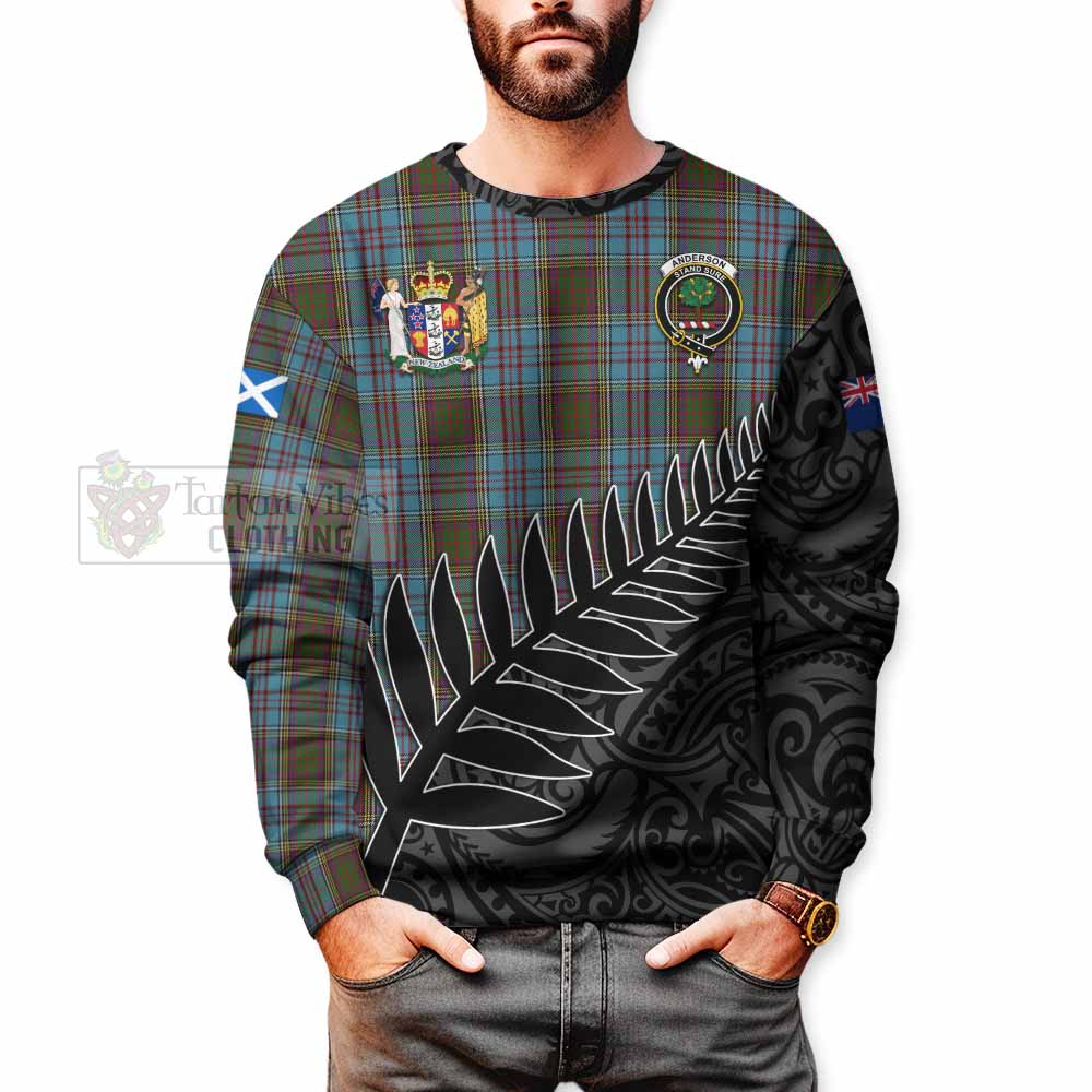 Tartan Vibes Clothing Anderson Crest Tartan Sweatshirt with New Zealand Silver Fern Half Style