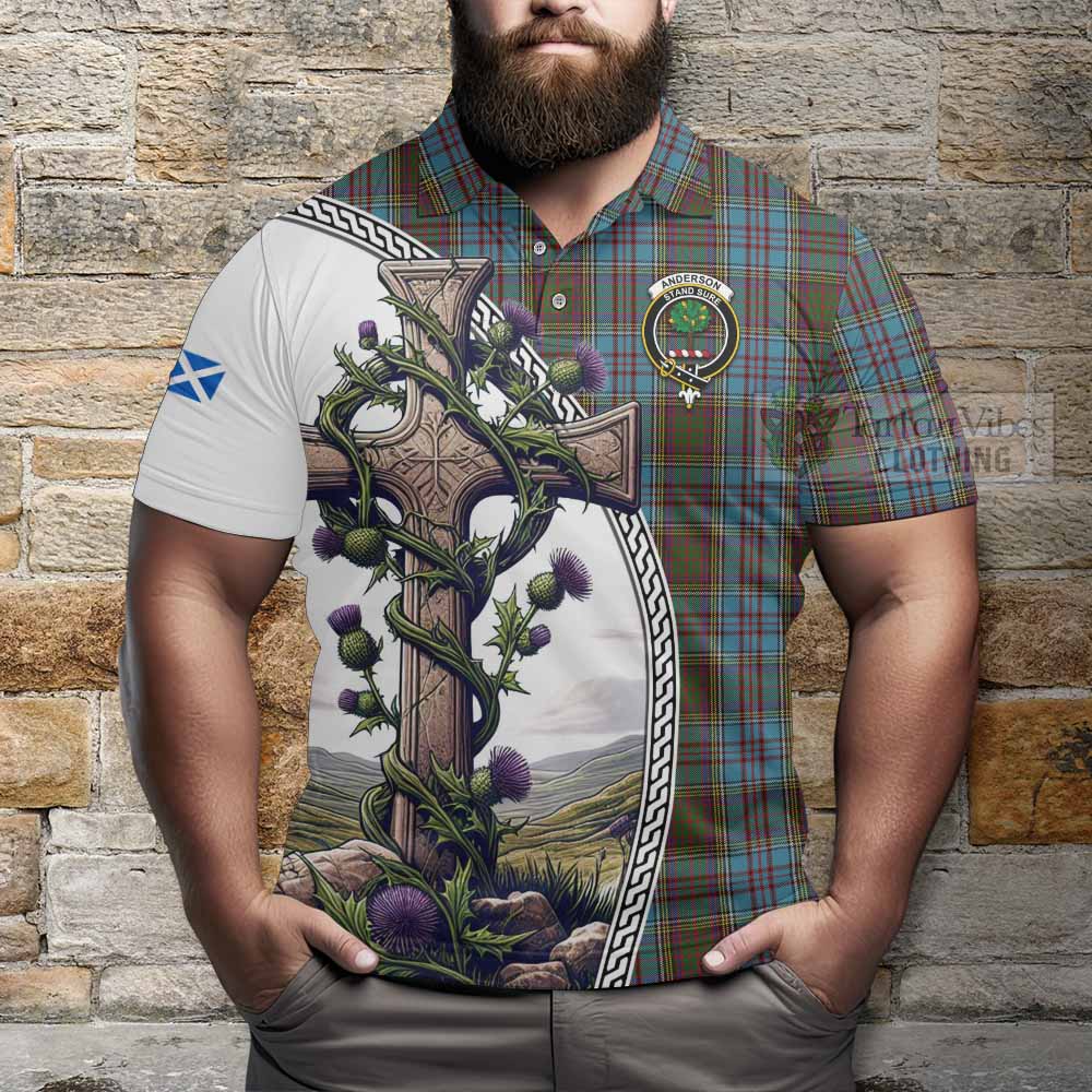 Tartan Vibes Clothing Anderson Tartan Polo Shirt with Family Crest and St. Andrew's Cross Accented by Thistle Vines