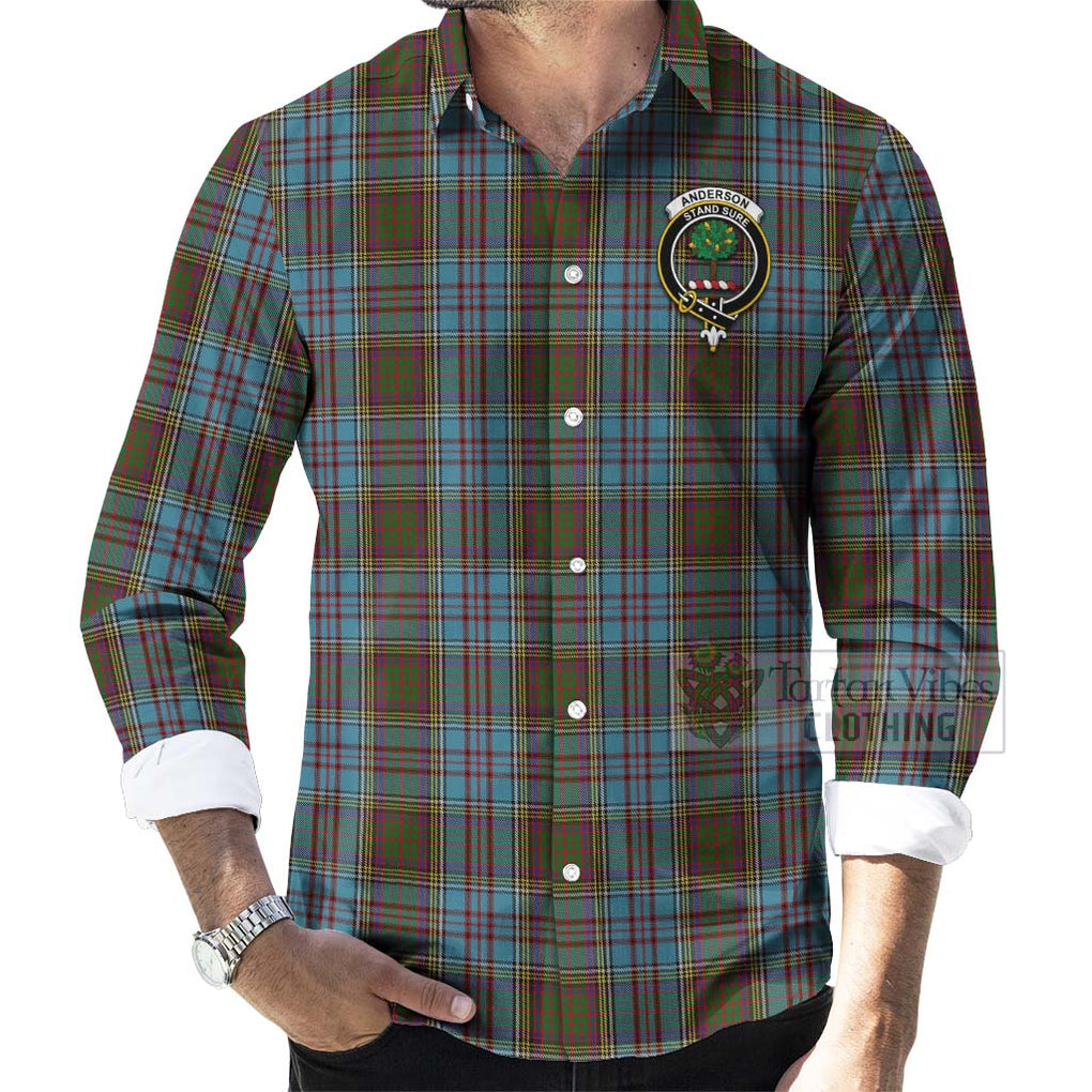 Tartan Vibes Clothing Anderson Tartan Long Sleeve Button Shirt with Family Crest and Bearded Skull Holding Bottles of Whiskey