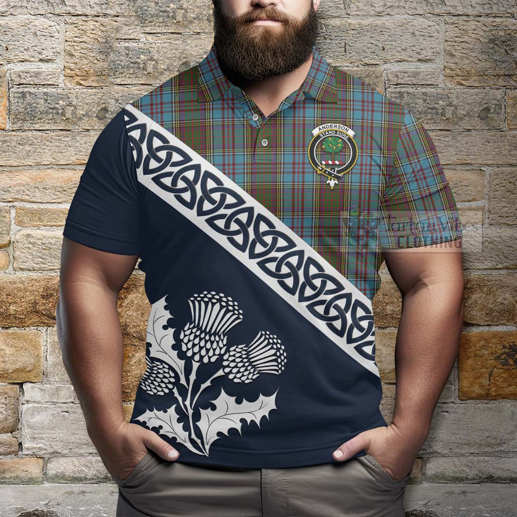 Anderson Tartan Polo Shirt Featuring Thistle and Scotland Map