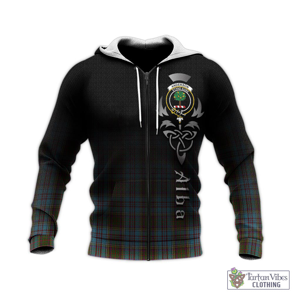 Tartan Vibes Clothing Anderson Tartan Knitted Hoodie Featuring Alba Gu Brath Family Crest Celtic Inspired