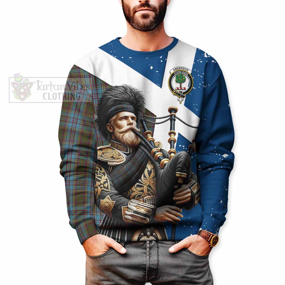 Tartan Vibes Clothing Anderson Tartan Sweatshirt with Family Crest Scottish Bagpiper Vibes