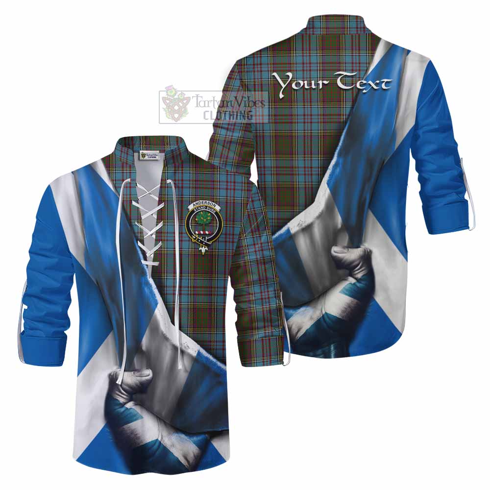 Tartan Vibes Clothing Anderson Tartan Ghillie Kilt Shirt with Family Crest Scotland Patriotic Style