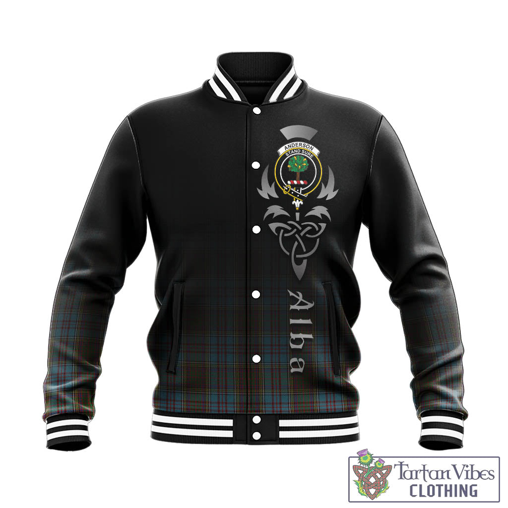 Tartan Vibes Clothing Anderson Tartan Baseball Jacket Featuring Alba Gu Brath Family Crest Celtic Inspired