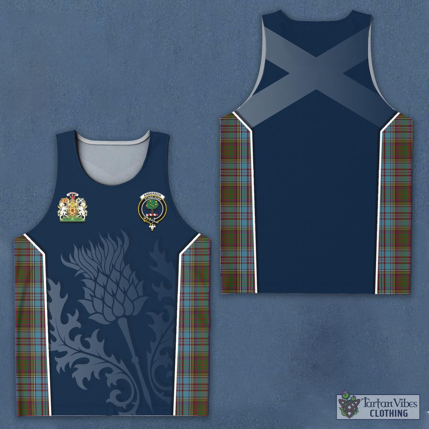 Tartan Vibes Clothing Anderson Tartan Men's Tanks Top with Family Crest and Scottish Thistle Vibes Sport Style