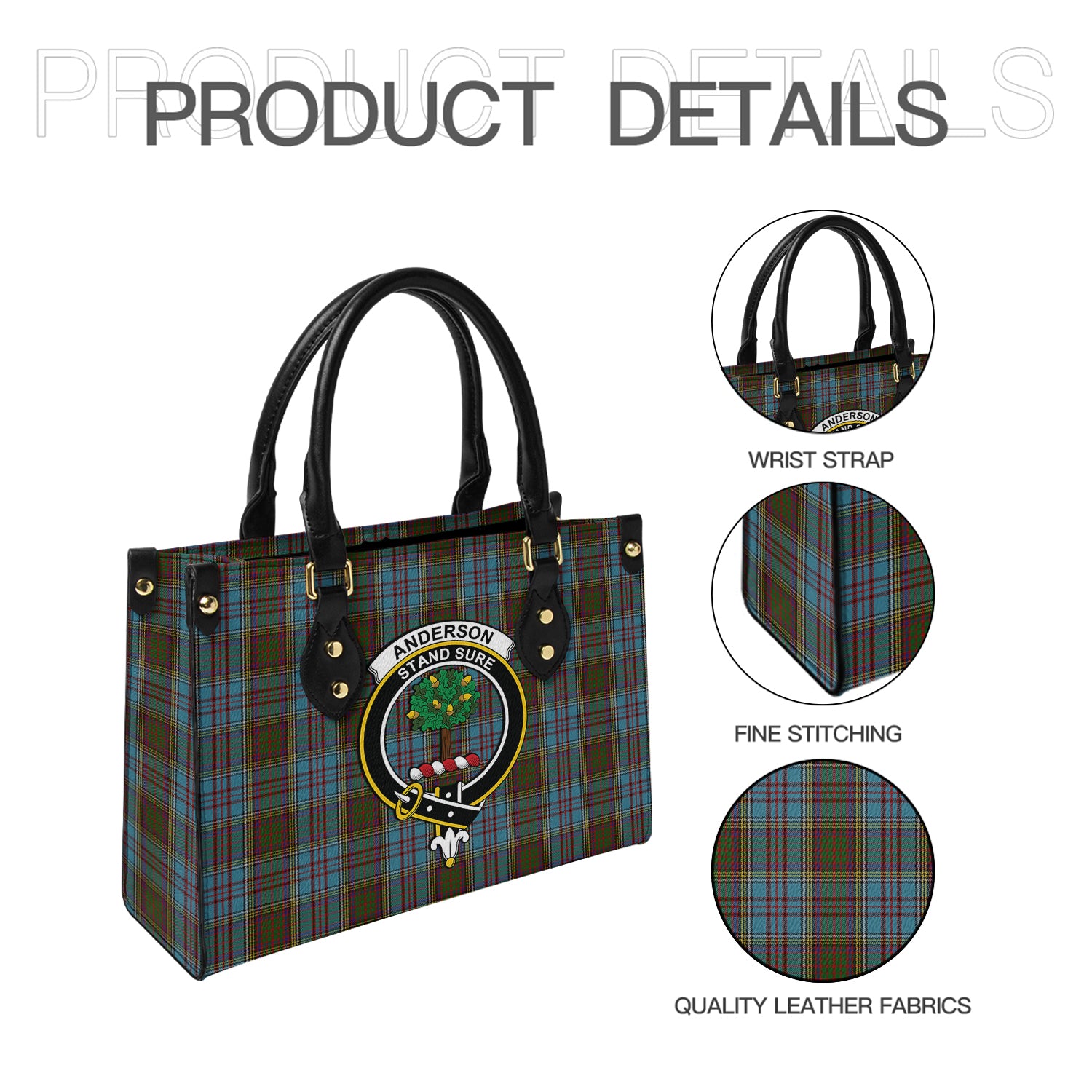 Anderson Tartan Leather Bag with Family Crest - Tartanvibesclothing