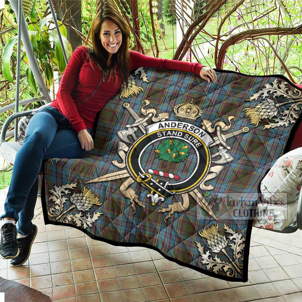 Tartan Vibes Clothing Anderson Tartan Quilt with Family Crest and Scottish Golden Courage Shield