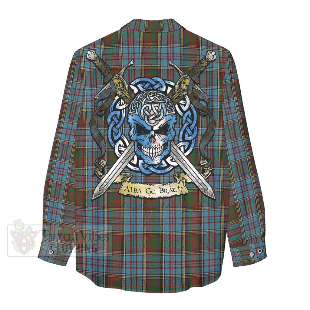 Tartan Vibes Clothing Anderson Tartan Women's Casual Shirt with Family Crest Celtic Skull Style