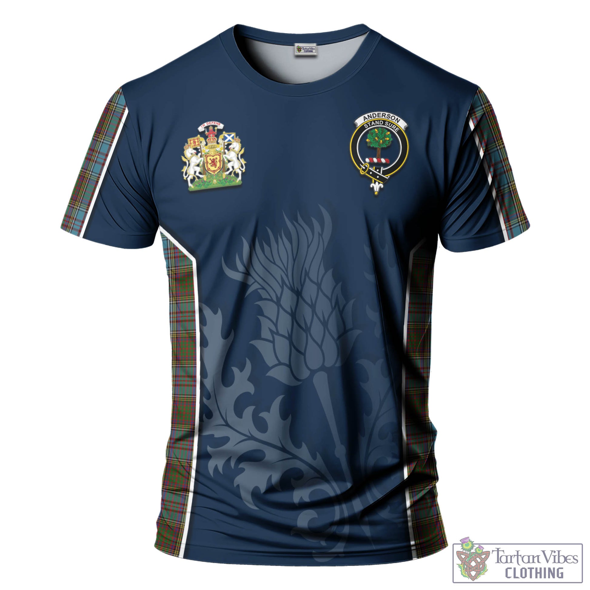 Tartan Vibes Clothing Anderson Tartan T-Shirt with Family Crest and Scottish Thistle Vibes Sport Style