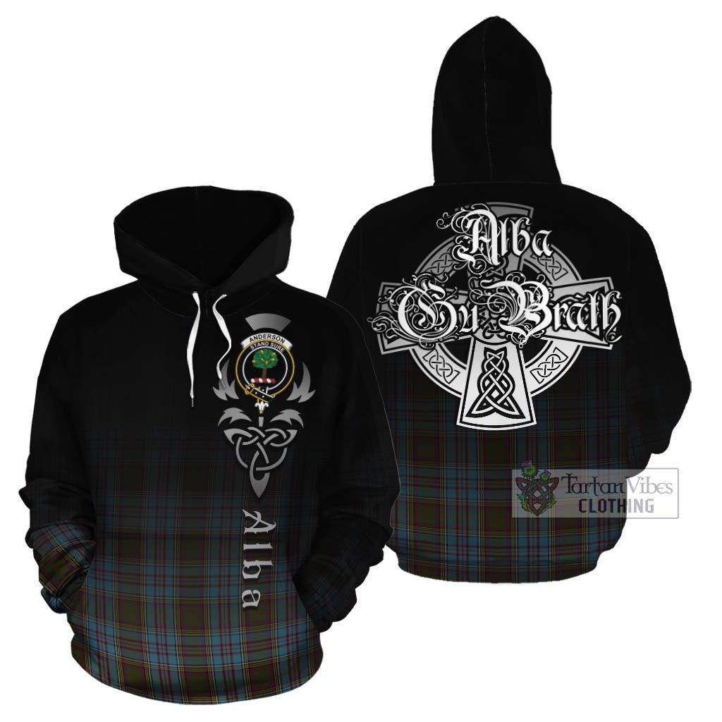 Tartan Vibes Clothing Anderson Tartan Cotton Hoodie Featuring Alba Gu Brath Family Crest Celtic Inspired