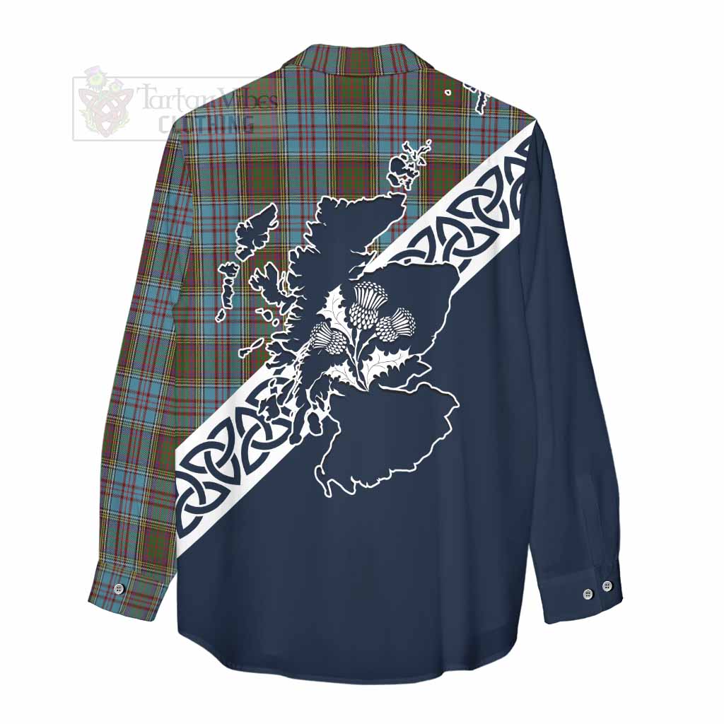 Tartan Vibes Clothing Anderson Tartan Women's Casual Shirt Featuring Thistle and Scotland Map