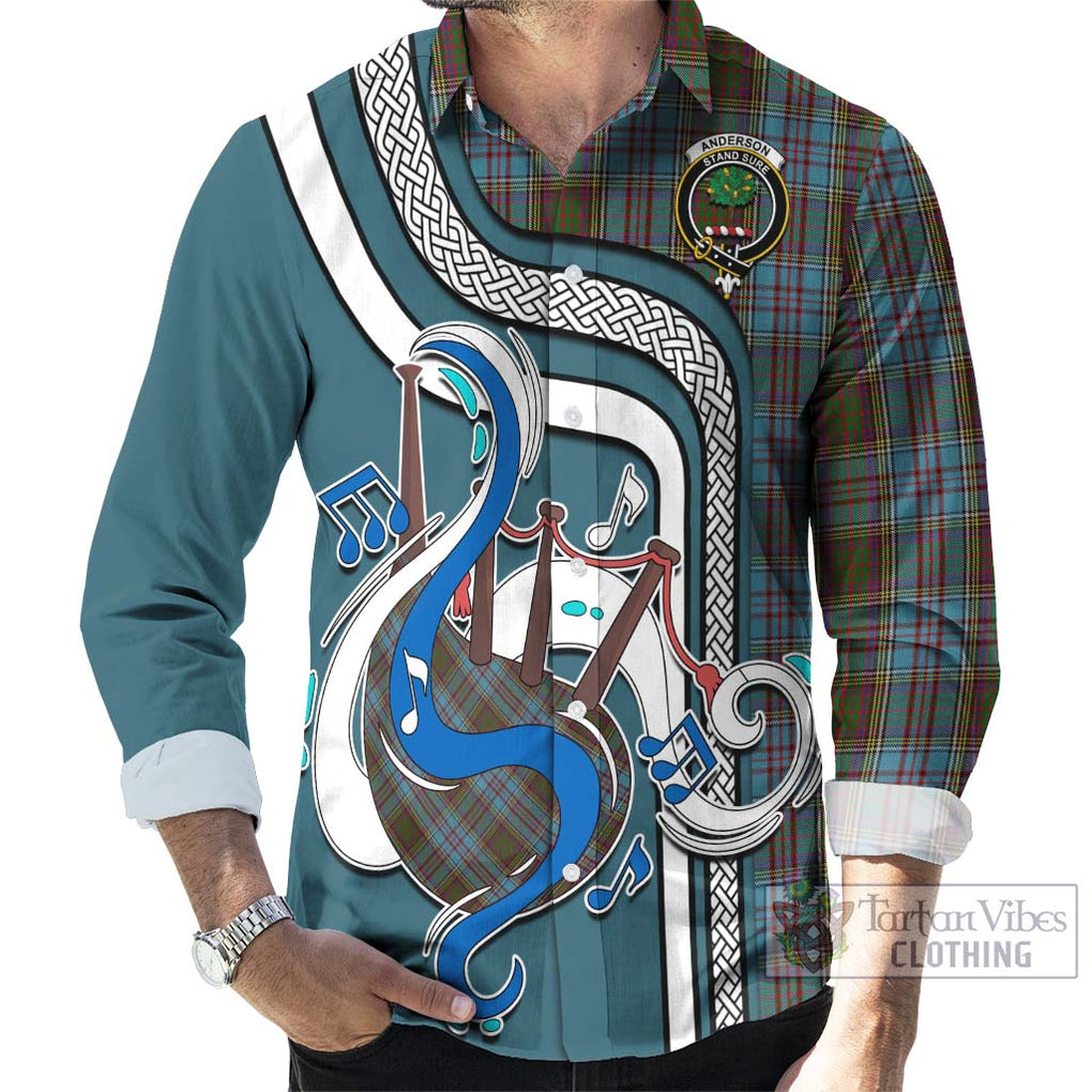 Anderson Tartan Long Sleeve Button Shirt with Epic Bagpipe Style - Tartanvibesclothing Shop