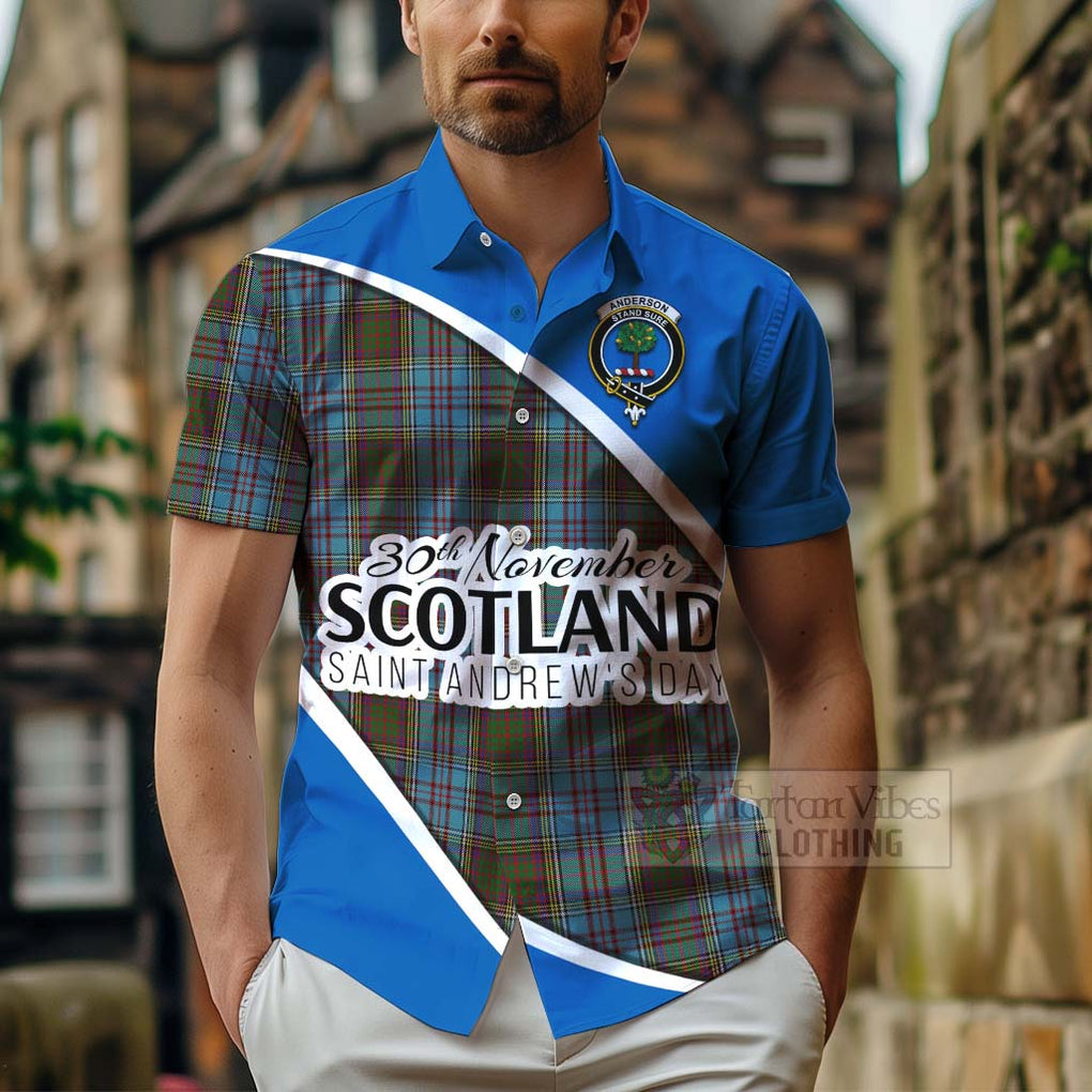 Tartan Vibes Clothing Anderson Family Crest Tartan Short Sleeve Button Shirt Celebrate Saint Andrew's Day in Style