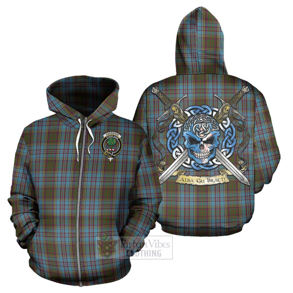 Tartan Vibes Clothing Anderson Tartan Hoodie with Family Crest Celtic Skull Style