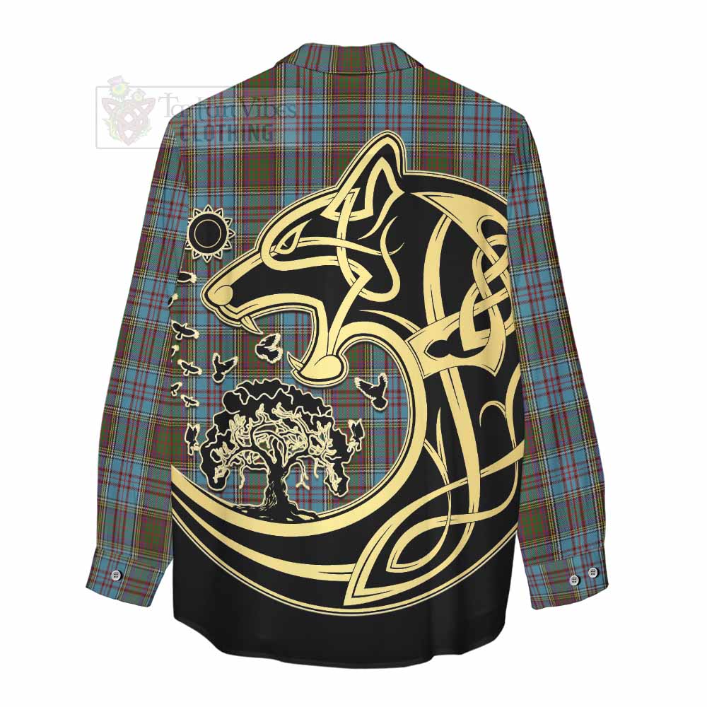 Tartan Vibes Clothing Anderson Tartan Women's Casual Shirt with Family Crest Celtic Wolf Style