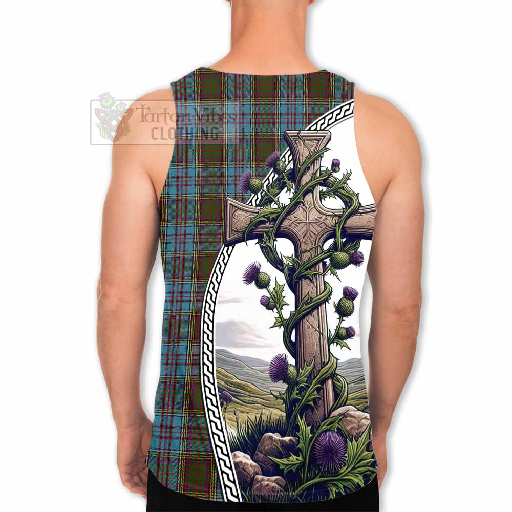 Tartan Vibes Clothing Anderson Tartan Men's Tank Top with Family Crest and St. Andrew's Cross Accented by Thistle Vines