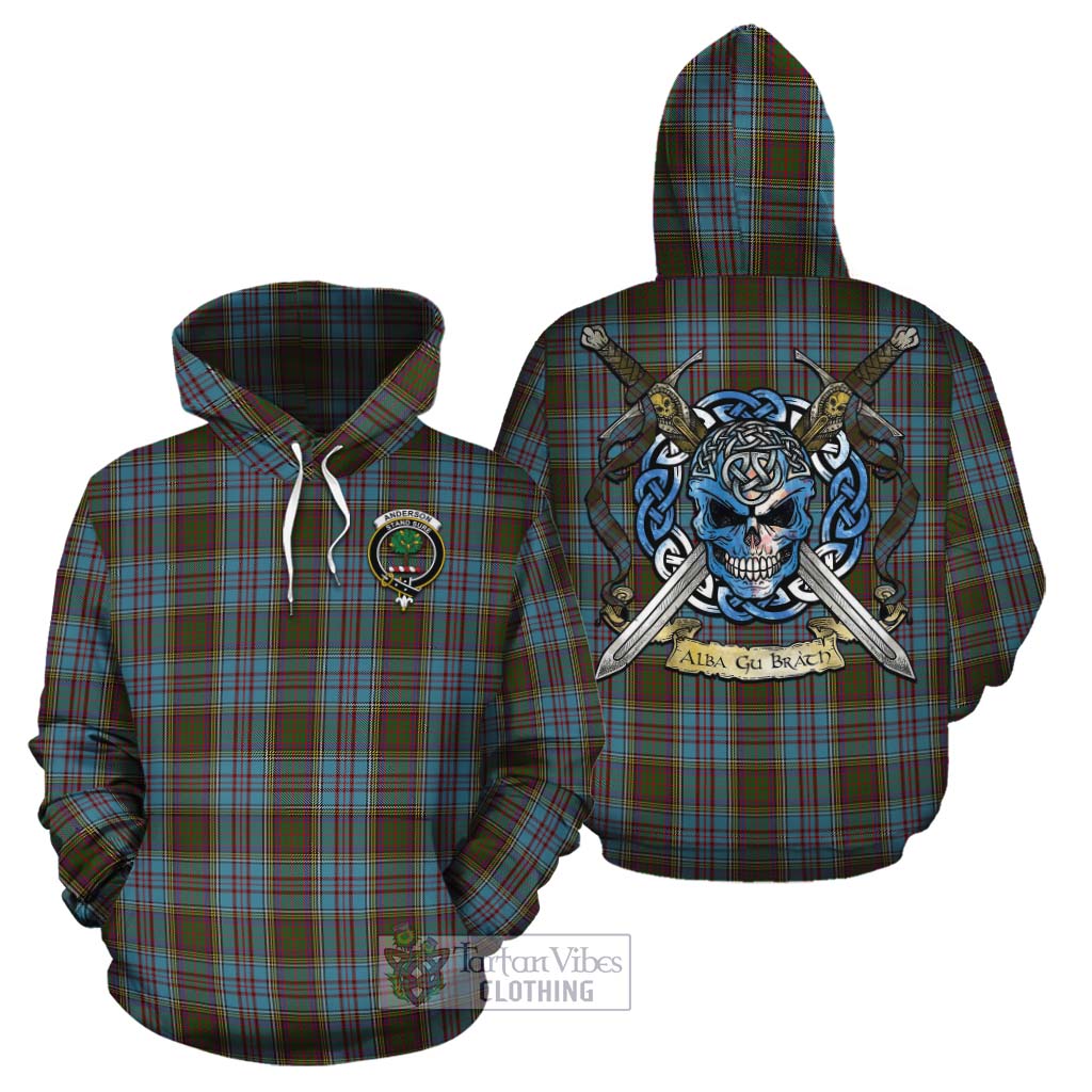 Tartan Vibes Clothing Anderson Tartan Cotton Hoodie with Family Crest Celtic Skull Style