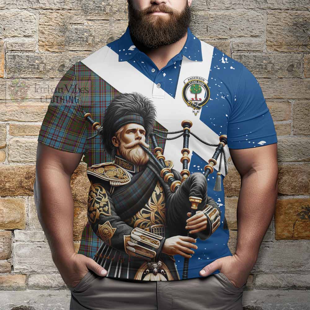 Tartan Vibes Clothing Anderson Tartan Polo Shirt with Family Crest Scottish Bagpiper Vibes