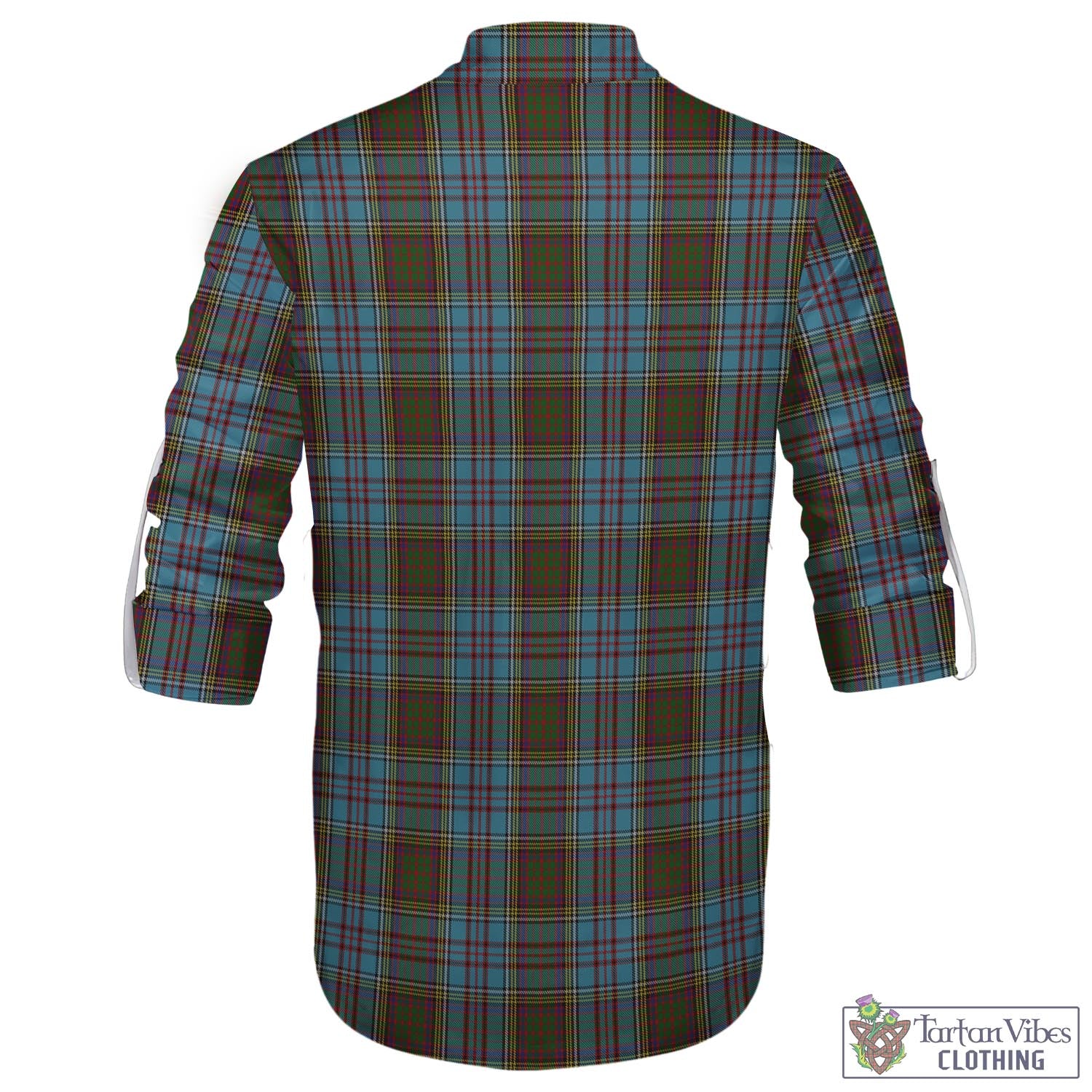 Tartan Vibes Clothing Anderson Tartan Men's Scottish Traditional Jacobite Ghillie Kilt Shirt with Family Crest