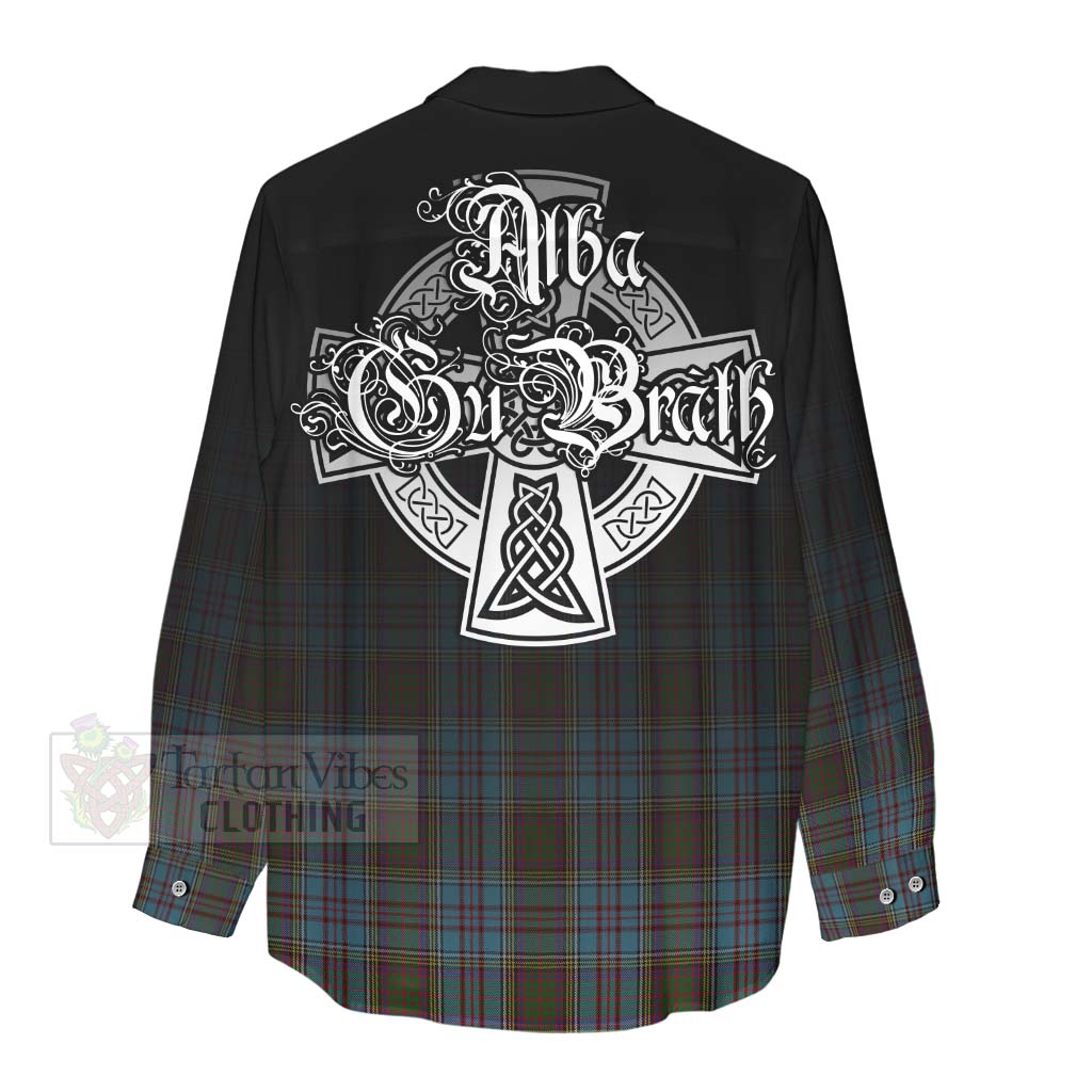 Tartan Vibes Clothing Anderson Tartan Women's Casual Shirt Featuring Alba Gu Brath Family Crest Celtic Inspired