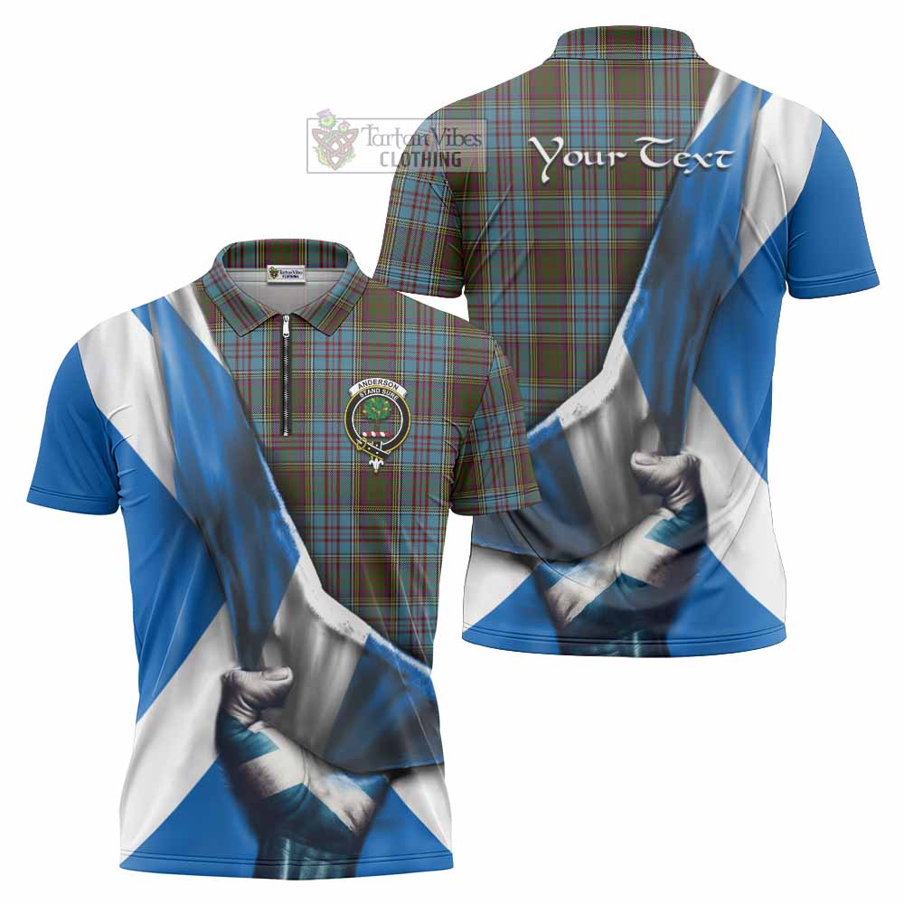 Tartan Vibes Clothing Anderson Tartan Zipper Polo Shirt with Family Crest Scotland Patriotic Style