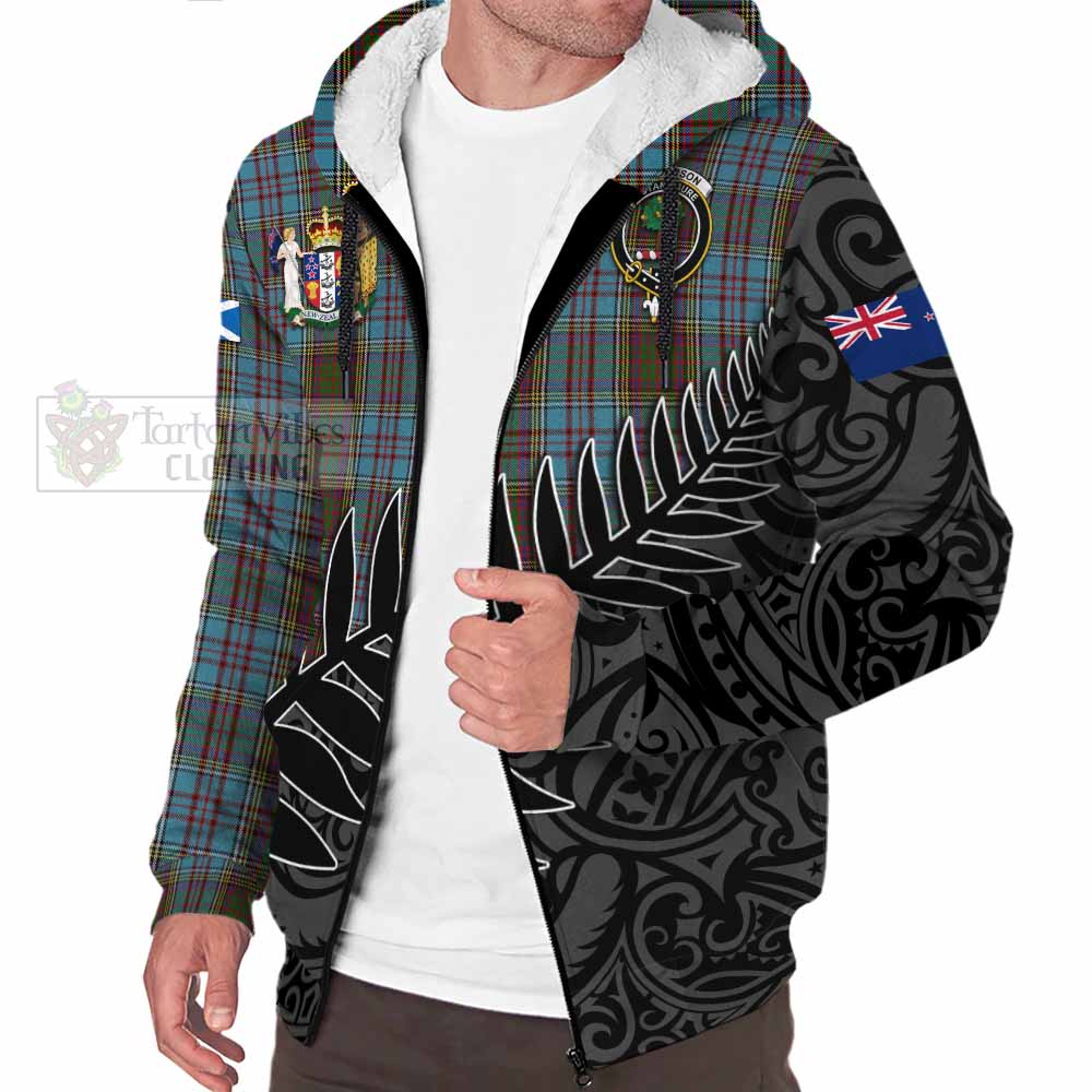 Tartan Vibes Clothing Anderson Crest Tartan Sherpa Hoodie with New Zealand Silver Fern Half Style