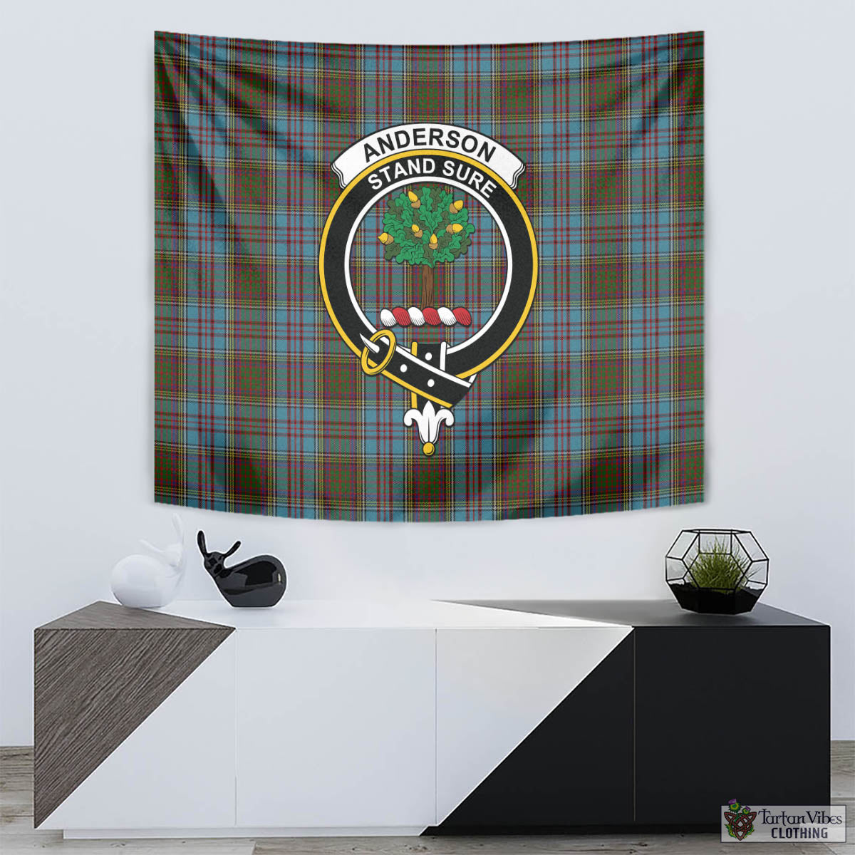 Tartan Vibes Clothing Anderson Tartan Tapestry Wall Hanging and Home Decor for Room with Family Crest