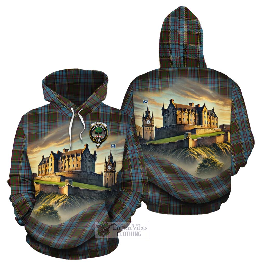 Anderson Tartan Family Crest Cotton Hoodie with Scottish Ancient Castle Style - Tartan Vibes Clothing