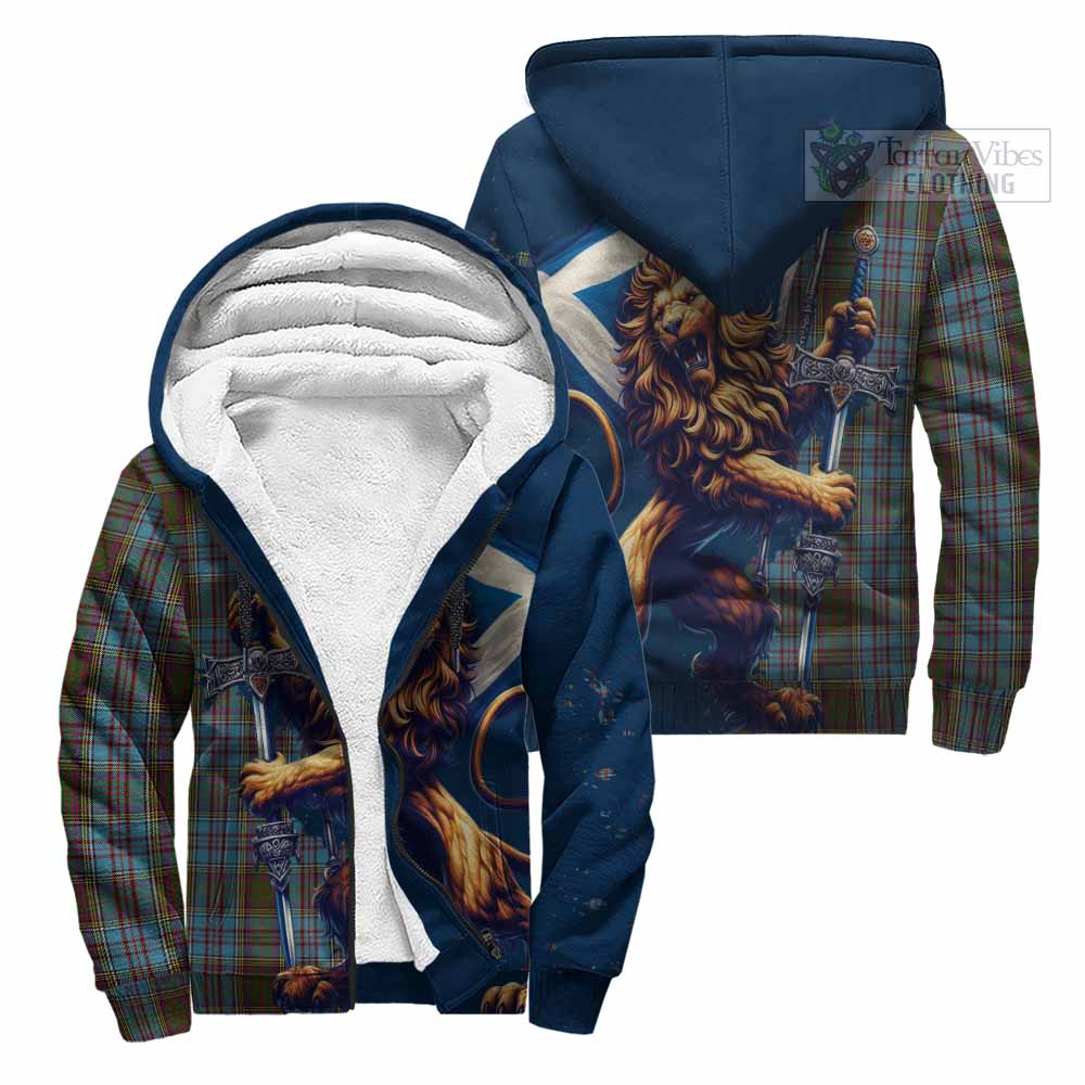 Tartan Vibes Clothing Anderson Tartan Family Crest Sherpa Hoodie with Scottish Majestic Lion