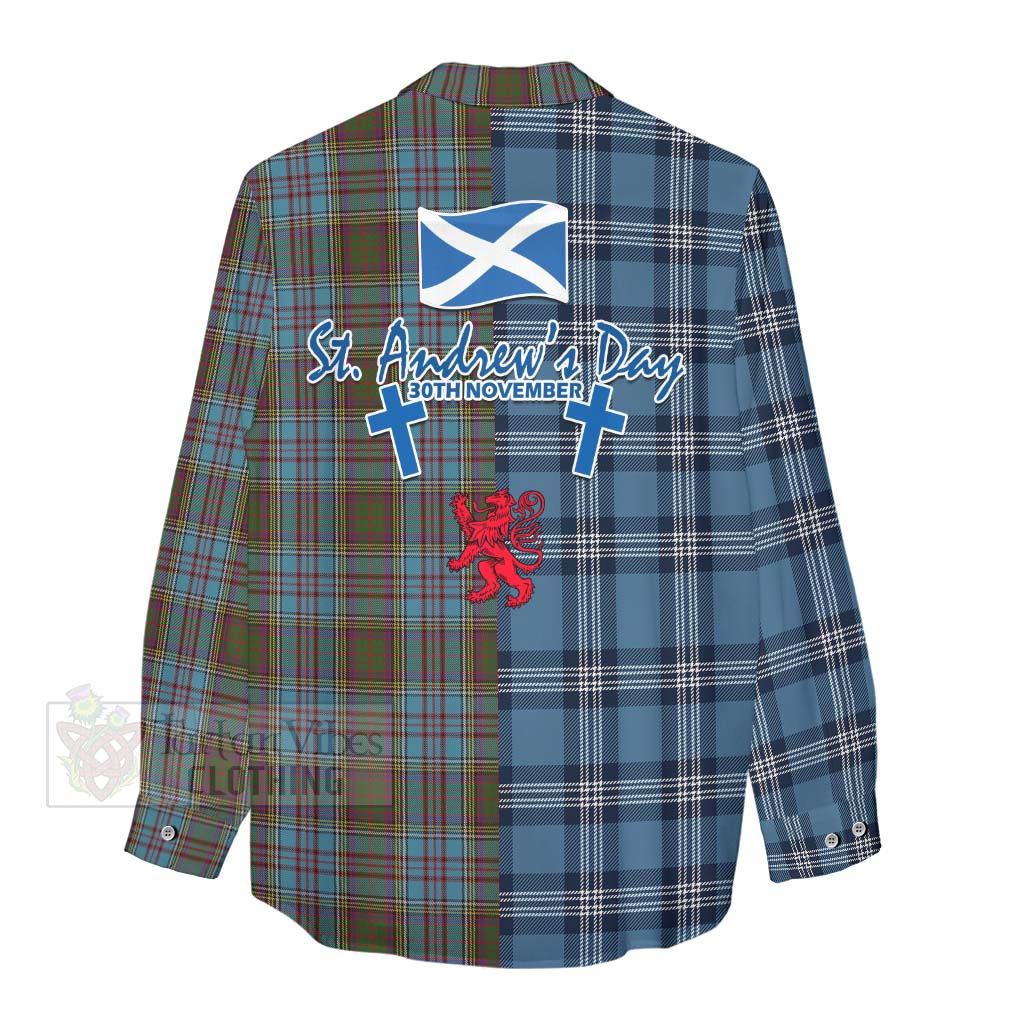 Tartan Vibes Clothing Anderson Tartan Women's Casual Shirt Happy St. Andrew's Day Half Tartan Style