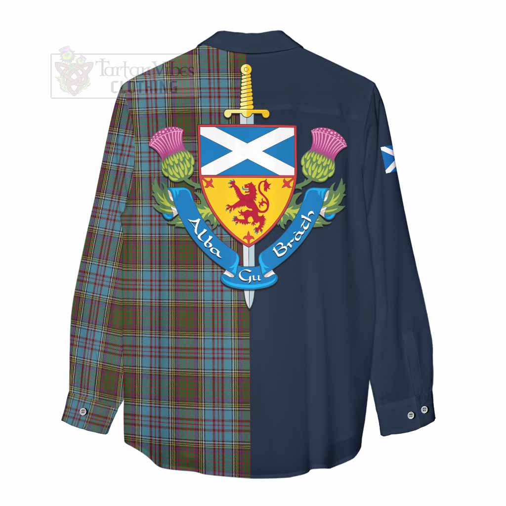 Tartan Vibes Clothing Anderson Tartan Women's Casual Shirt Alba with Scottish Lion Royal Arm Half Style