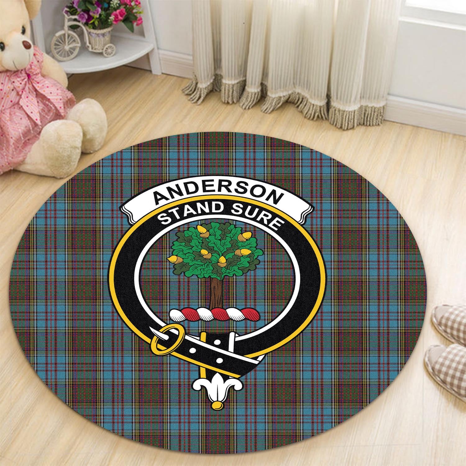 Anderson Tartan Round Rug with Family Crest - Tartanvibesclothing