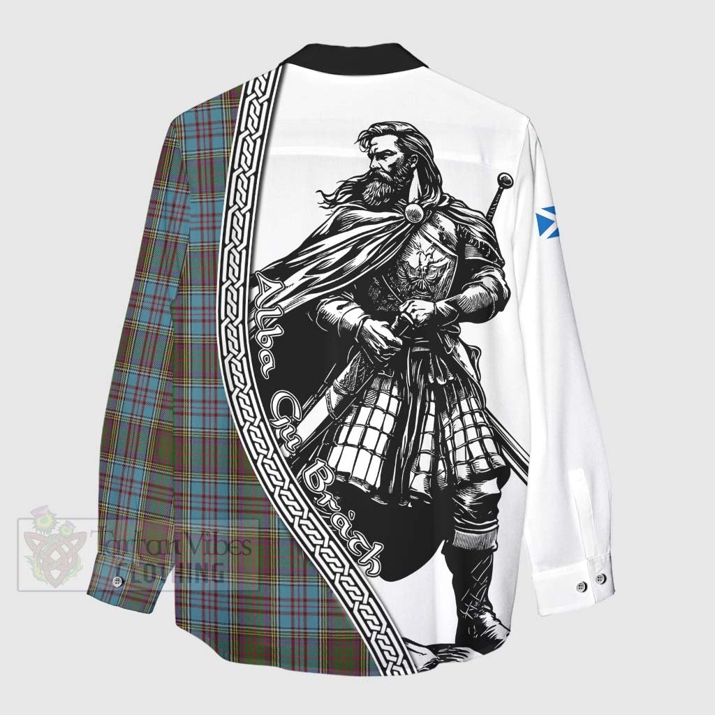 Tartan Vibes Clothing Anderson Tartan Clan Crest Women's Casual Shirt with Highlander Warrior Celtic Style