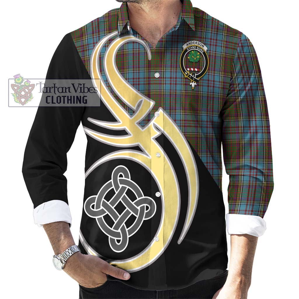 Anderson Tartan Long Sleeve Button Shirt with Family Crest and Celtic Symbol Style - Tartan Vibes Clothing