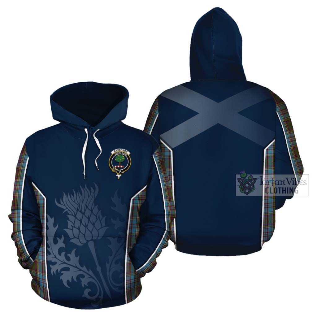 Tartan Vibes Clothing Anderson Tartan Cotton Hoodie with Family Crest and Scottish Thistle Vibes Sport Style