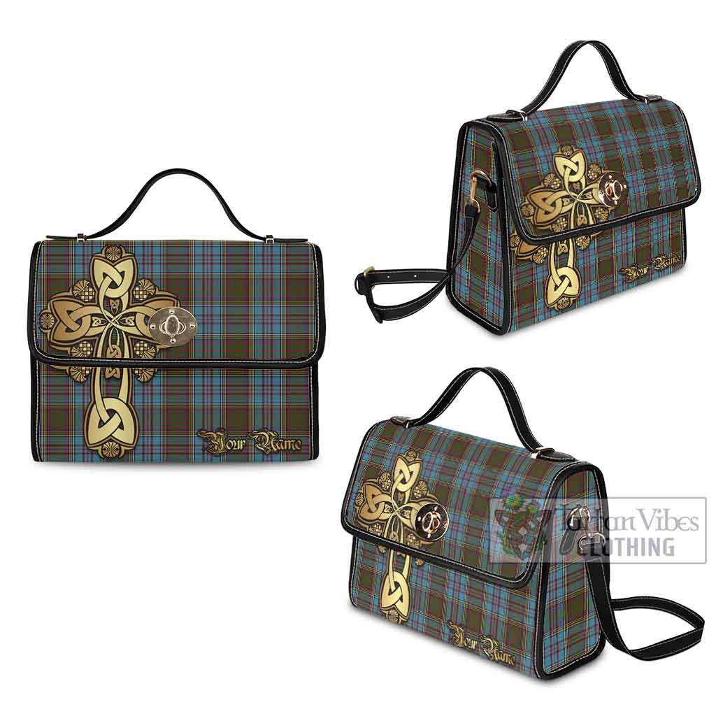 Tartan Vibes Clothing Anderson Tartan Waterproof Canvas Bag Golden Thistle Celtic Cross Style