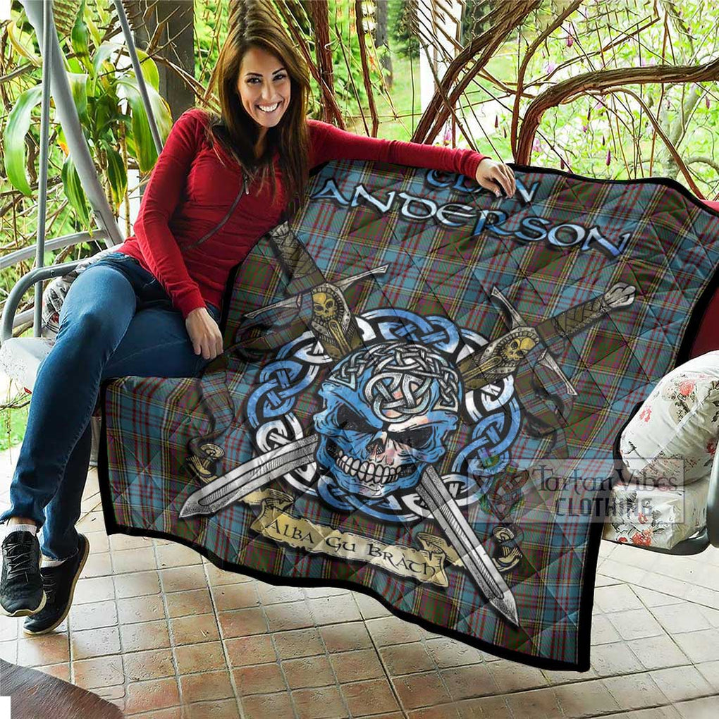 Tartan Vibes Clothing Anderson Tartan Quilt with Celtic Skull Alba Gu Brath Style