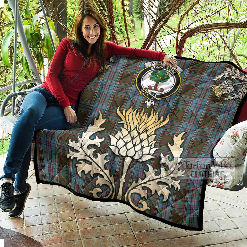 Tartan Vibes Clothing Anderson Tartan Quilt with Family Crest and Golden Thistle Style