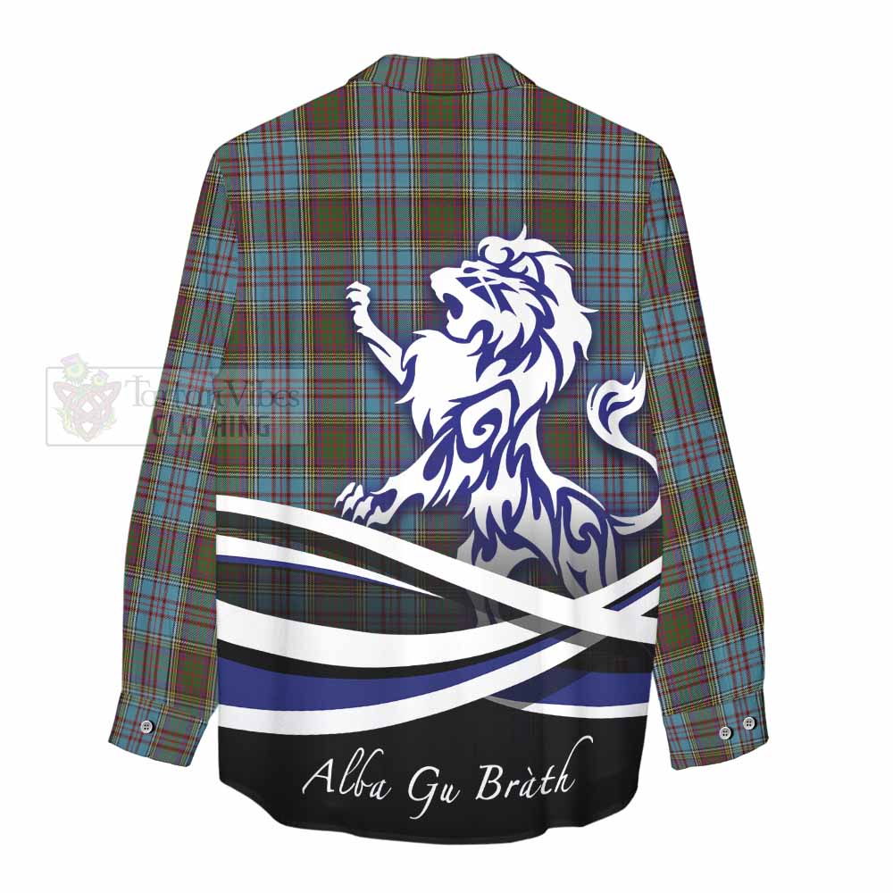 Tartan Vibes Clothing Anderson Tartan Women's Casual Shirt with Alba Gu Brath Regal Lion Emblem