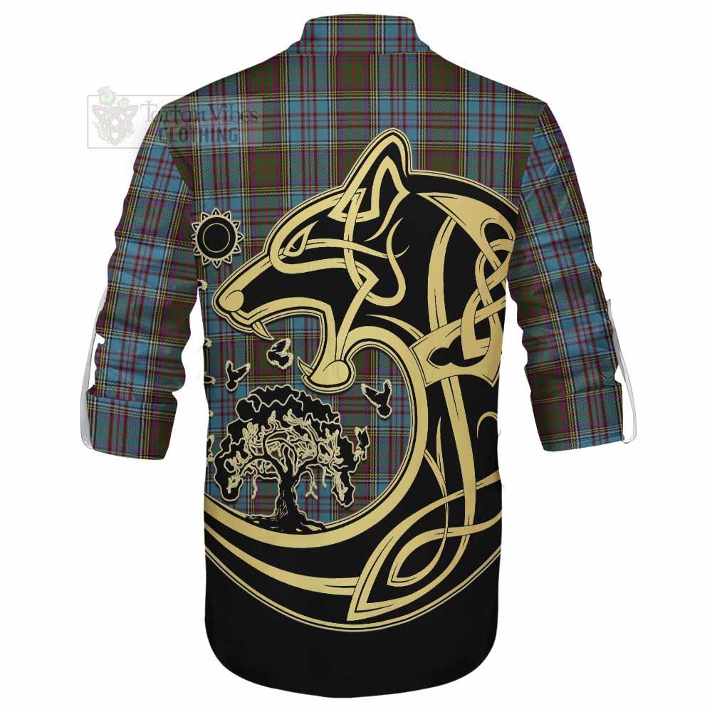 Tartan Vibes Clothing Anderson Tartan Ghillie Kilt Shirt with Family Crest Celtic Wolf Style