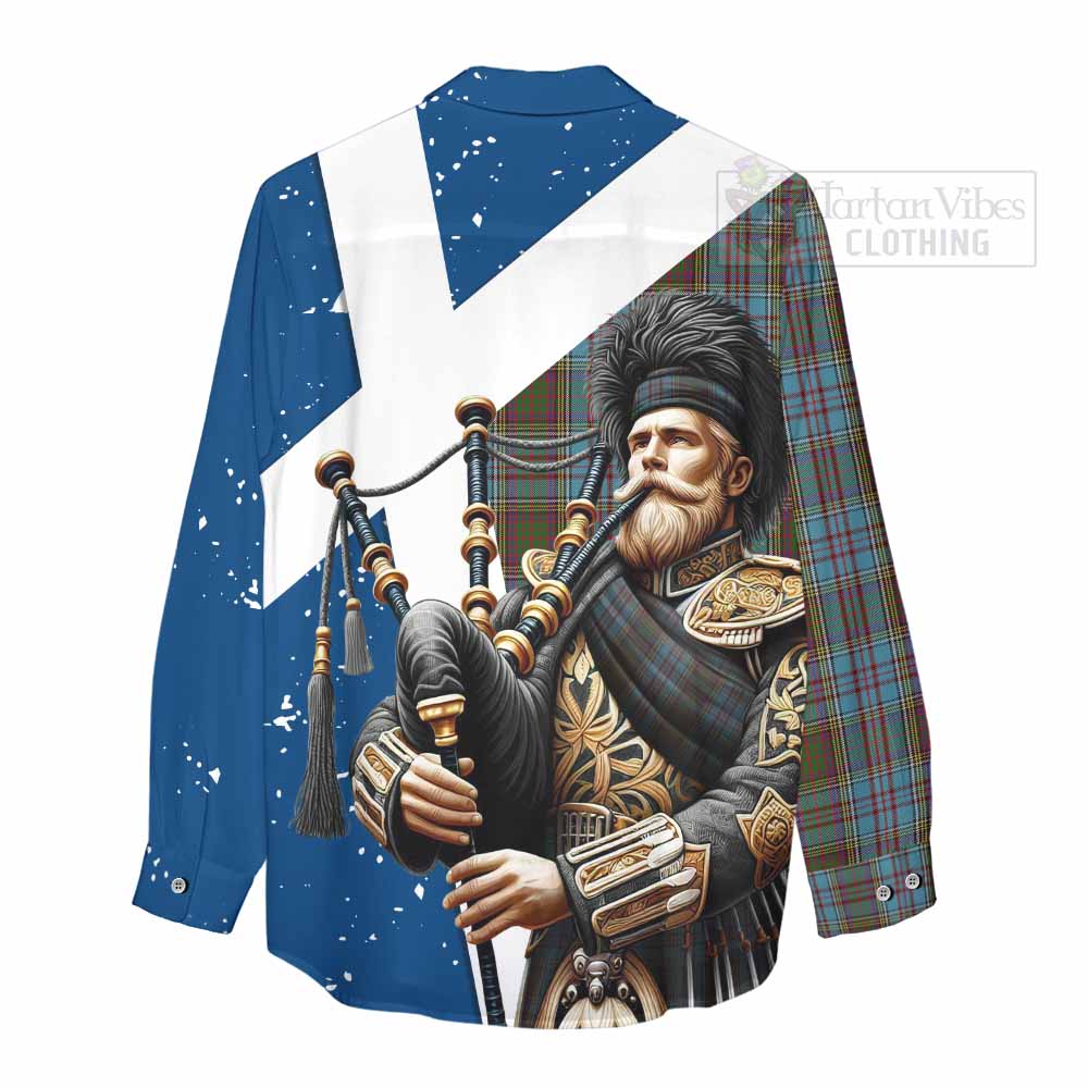 Tartan Vibes Clothing Anderson Tartan Women's Casual Shirt with Family Crest Scottish Bagpiper Vibes