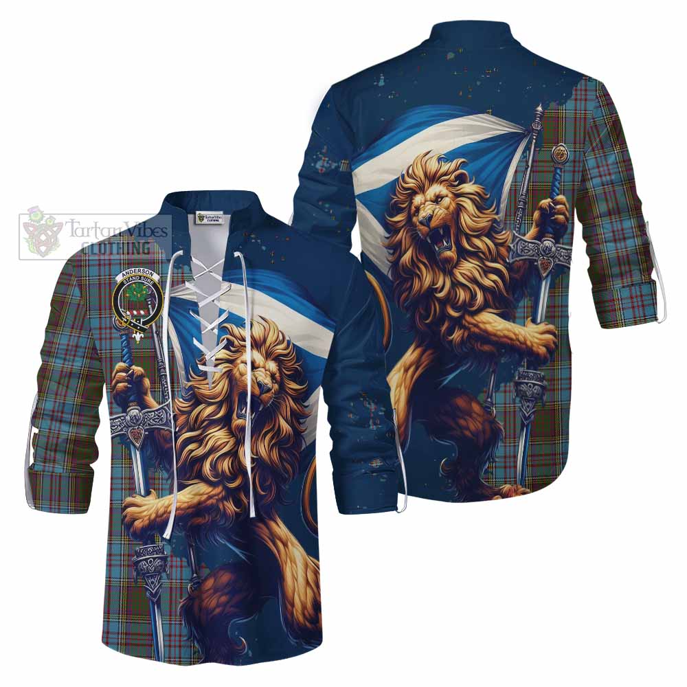 Tartan Vibes Clothing Anderson Tartan Family Crest Ghillie Kilt Shirt with Scottish Majestic Lion