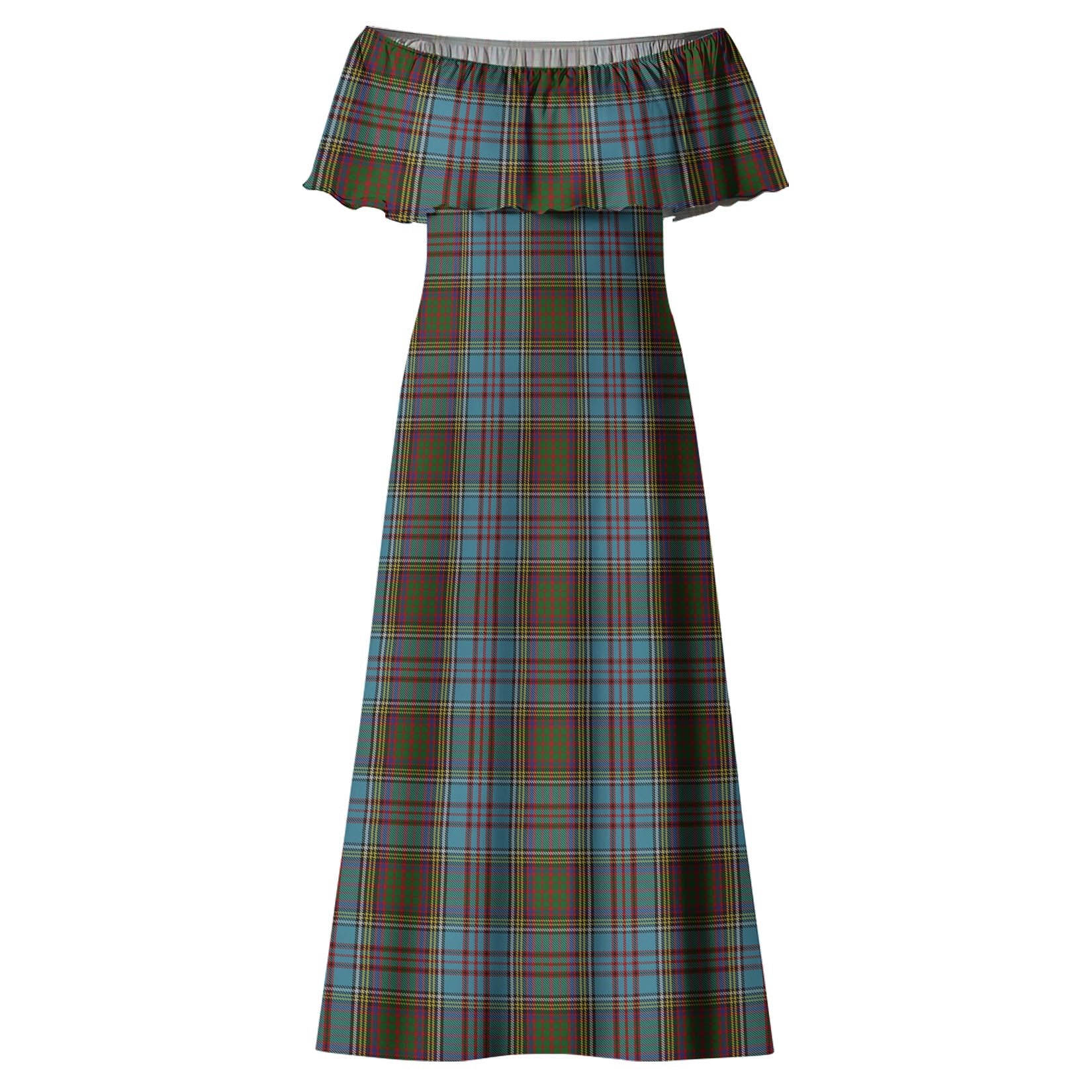 Anderson Tartan Off Shoulder Long Dress - Tartanvibesclothing