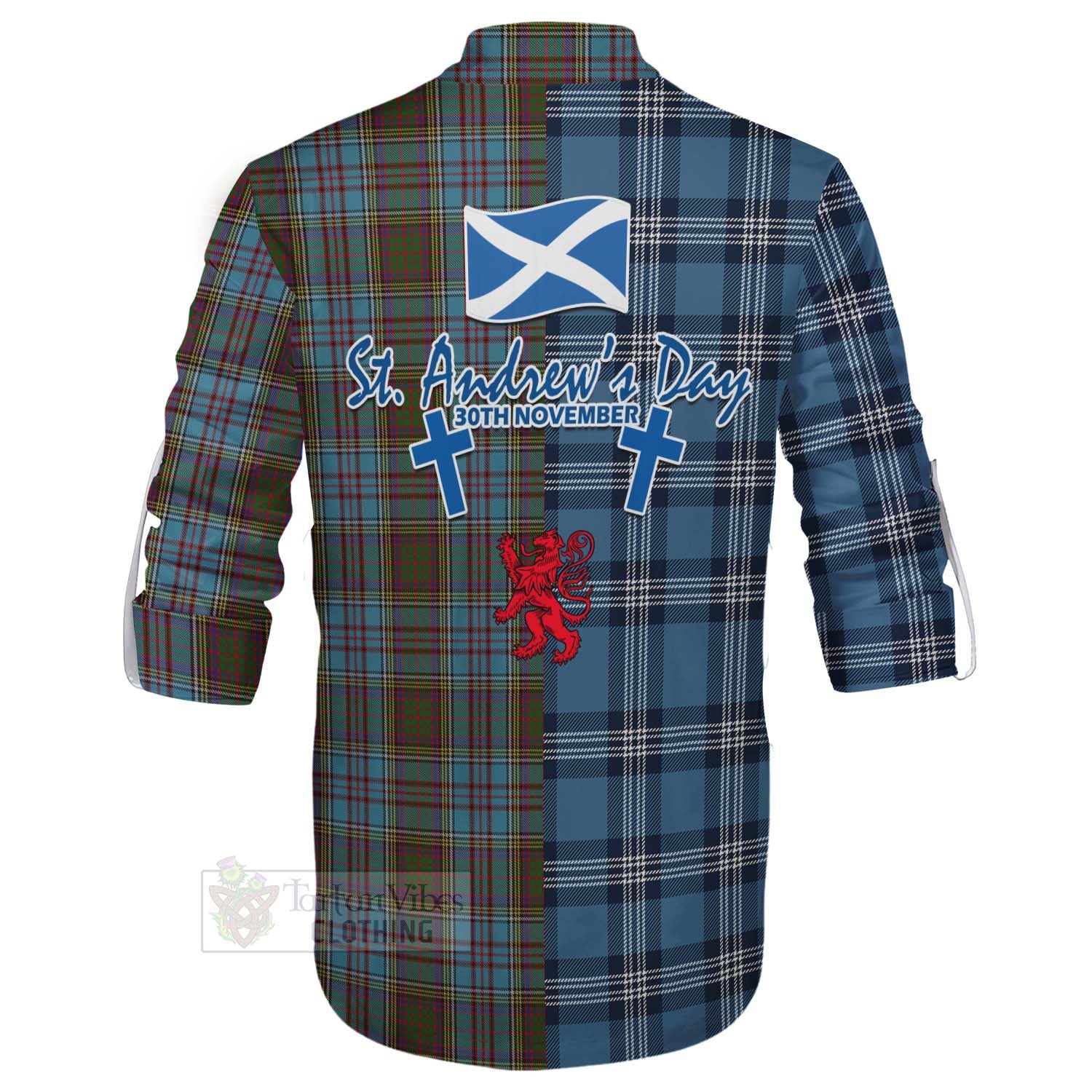 Tartan Vibes Clothing Anderson Tartan Ghillie Kilt Shirt Happy St. Andrew's Day Half Tartan Style