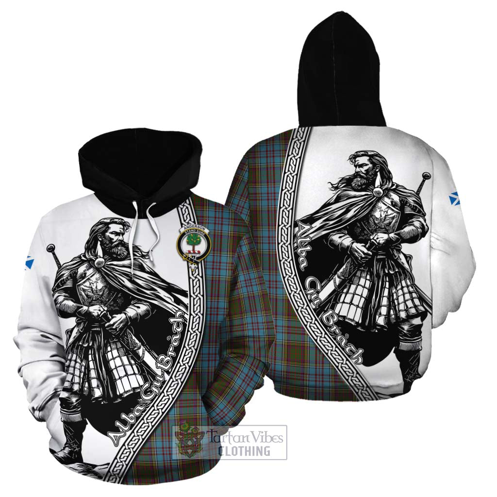 Tartan Vibes Clothing Anderson Tartan Clan Crest Cotton Hoodie with Highlander Warrior Celtic Style