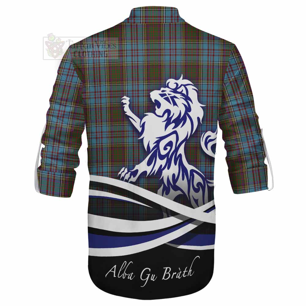 Tartan Vibes Clothing Anderson Tartan Ghillie Kilt Shirt with Alba Gu Brath Regal Lion Emblem